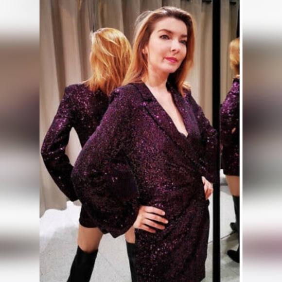 ZARA NWT WOMAN SEQUIN COLLAR BLAZER MINI DRESS Purple Size Medium Purple - Picture 16 of 16